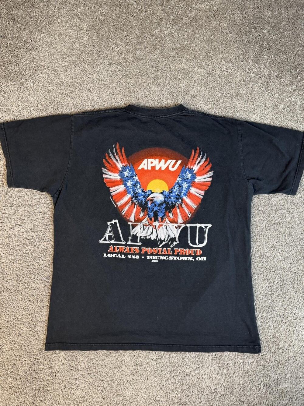 APWU Shirt Mens XL Black Patriotic Eagle Graphic Local 448 Youngstown Union OH